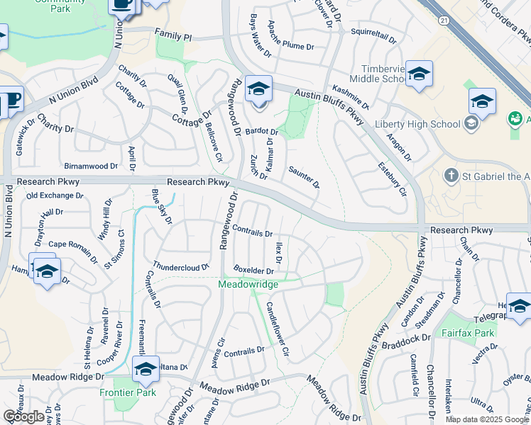 map of restaurants, bars, coffee shops, grocery stores, and more near 8570 Pepperridge Drive in Colorado Springs