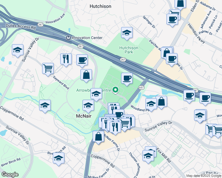 map of restaurants, bars, coffee shops, grocery stores, and more near 13376 Arrowbrook Centre Drive in Herndon
