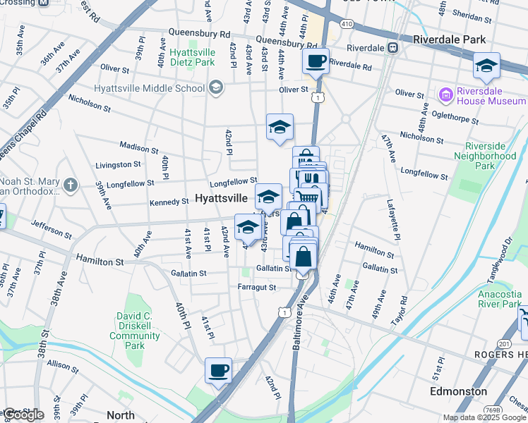 map of restaurants, bars, coffee shops, grocery stores, and more near 101 Independence Avenue Southeast in Washington