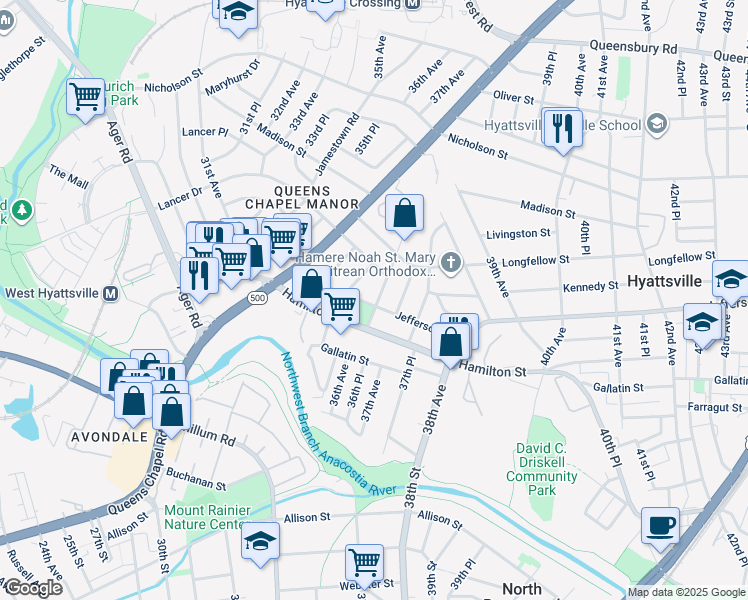 map of restaurants, bars, coffee shops, grocery stores, and more near 101 Independence Avenue Southeast in Washington