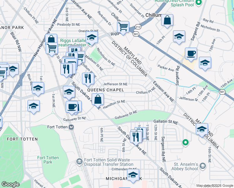 map of restaurants, bars, coffee shops, grocery stores, and more near 101 Independence Avenue Southeast in Washington