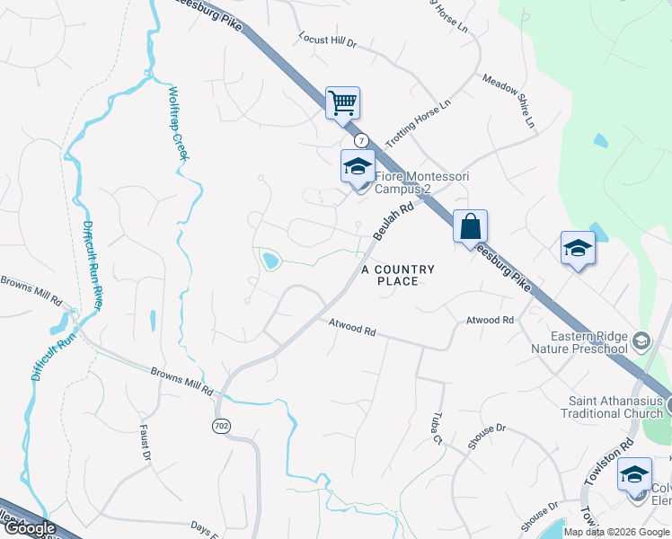 map of restaurants, bars, coffee shops, grocery stores, and more near 1328 Beulah Road in Vienna