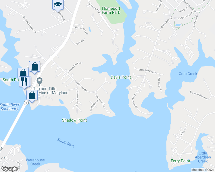 map of restaurants, bars, coffee shops, grocery stores, and more near 39 Poplar Point Road in Edgewater
