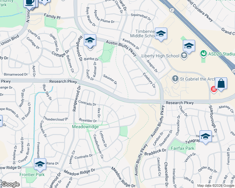 map of restaurants, bars, coffee shops, grocery stores, and more near 4365 Zurich Drive in Colorado Springs