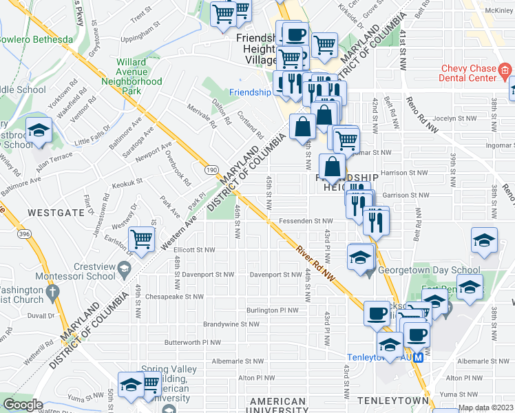 map of restaurants, bars, coffee shops, grocery stores, and more near 4517 River Road Northwest in Washington