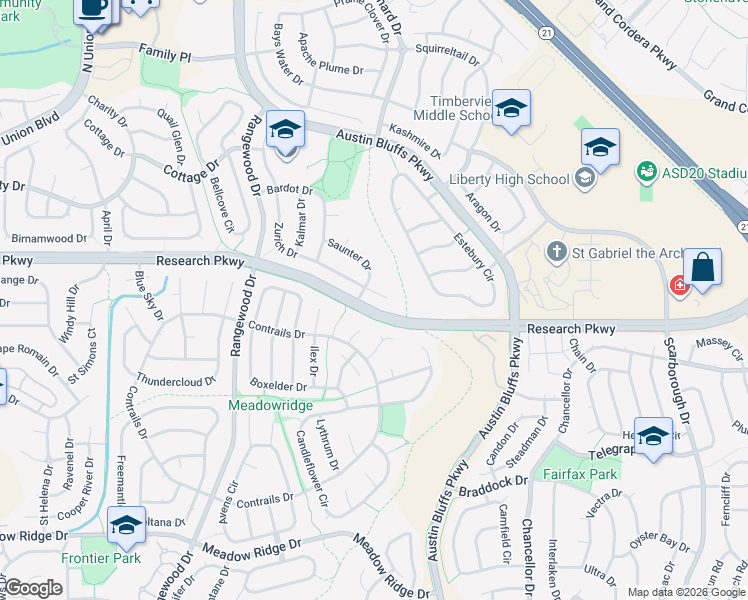 map of restaurants, bars, coffee shops, grocery stores, and more near 4365 Zurich Drive in Colorado Springs