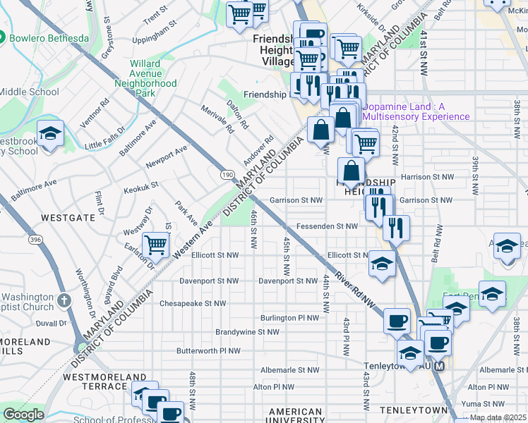 map of restaurants, bars, coffee shops, grocery stores, and more near 4520 River Road Northwest in Washington