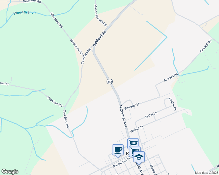 map of restaurants, bars, coffee shops, grocery stores, and more near 12644 Oakland Road in Ridgely