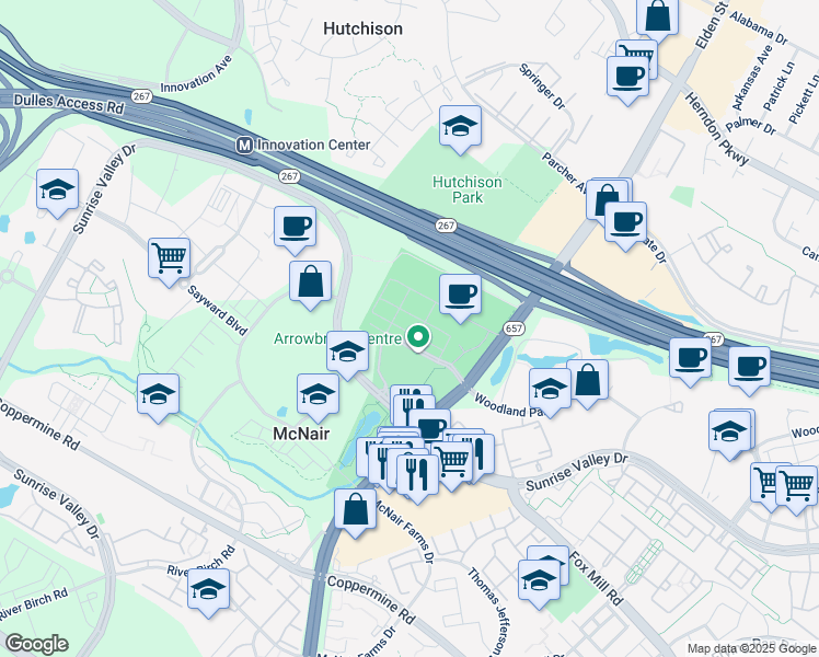 map of restaurants, bars, coffee shops, grocery stores, and more near Sherwood Park Lane in Fairfax County