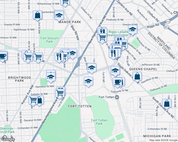 map of restaurants, bars, coffee shops, grocery stores, and more near 101 Independence Avenue Southeast in Washington