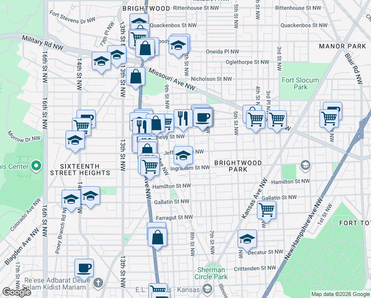 map of restaurants, bars, coffee shops, grocery stores, and more near 101 Independence Avenue Southeast in Washington