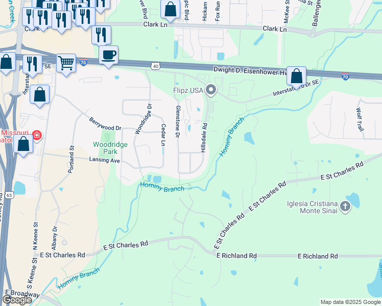map of restaurants, bars, coffee shops, grocery stores, and more near 600 Hillsdale Road in Columbia