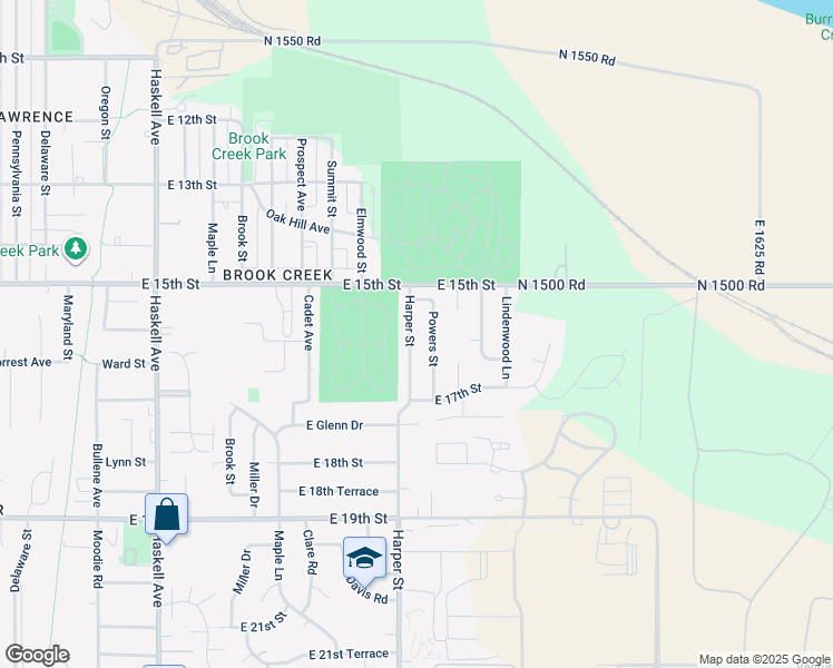 map of restaurants, bars, coffee shops, grocery stores, and more near 1530 Harper Street in Lawrence