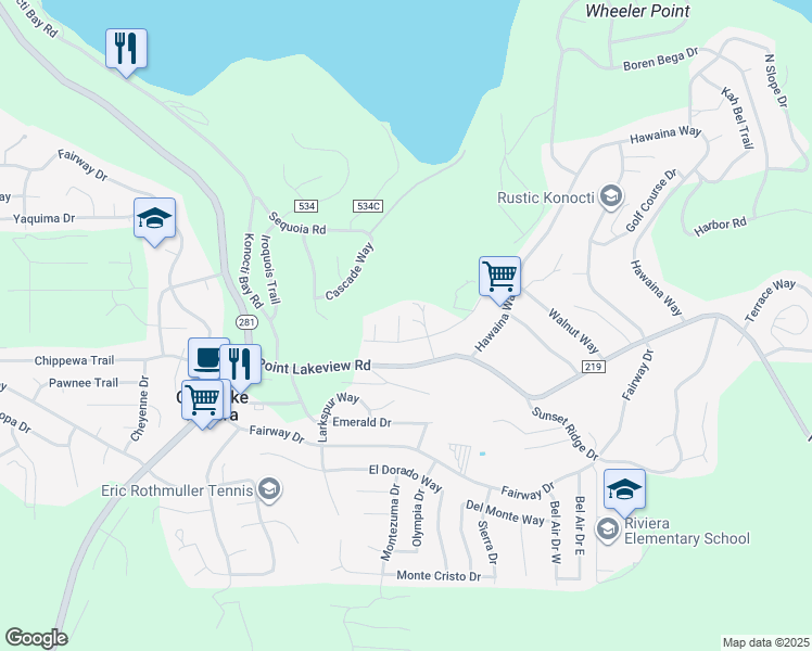 map of restaurants, bars, coffee shops, grocery stores, and more near 4902 Tuolumne Court in Kelseyville