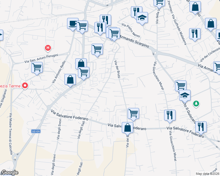 map of restaurants, bars, coffee shops, grocery stores, and more near 29 Via degli Itali in Lamezia Terme