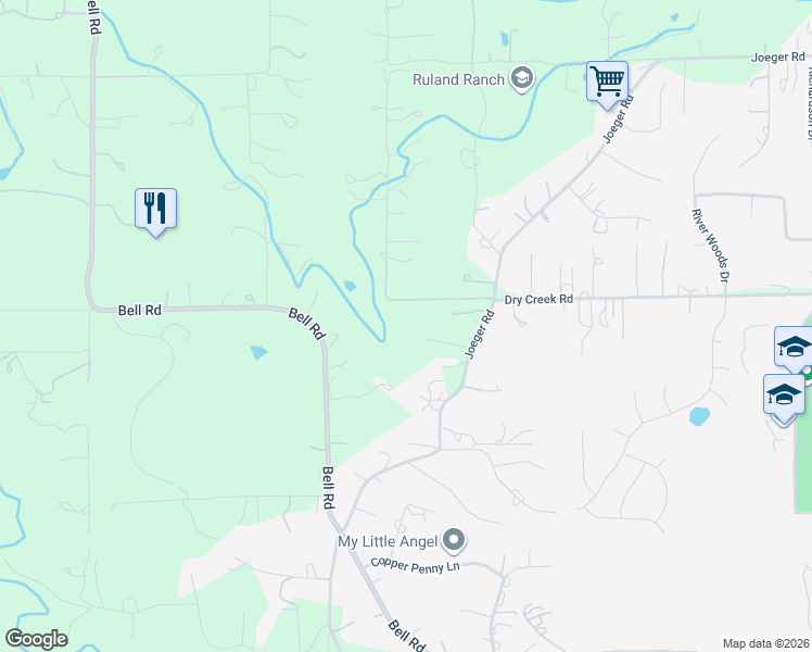 map of restaurants, bars, coffee shops, grocery stores, and more near 10925 Joeger Road in Auburn