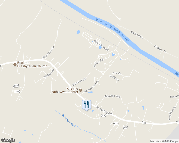 map of restaurants, bars, coffee shops, grocery stores, and more near 237 Vista Fork Road in Front Royal