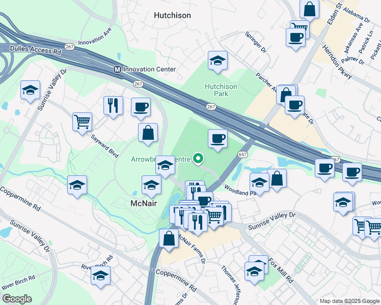map of restaurants, bars, coffee shops, grocery stores, and more near Sherwood Park Lane in Fairfax County