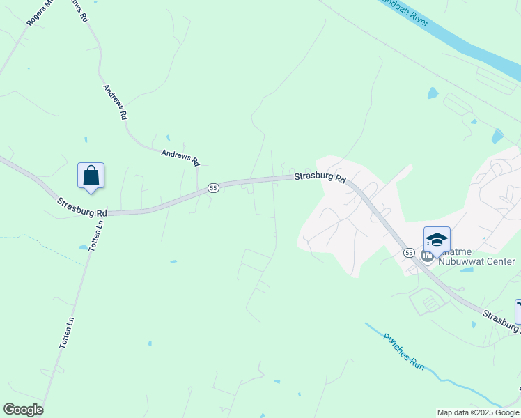 map of restaurants, bars, coffee shops, grocery stores, and more near 63 Strawberry Lane in Front Royal