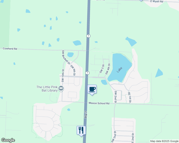 map of restaurants, bars, coffee shops, grocery stores, and more near in Blue Springs