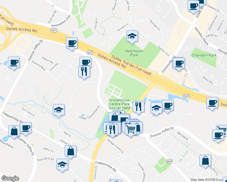map of restaurants, bars, coffee shops, grocery stores, and more near Sherwood Park Lane in Fairfax County