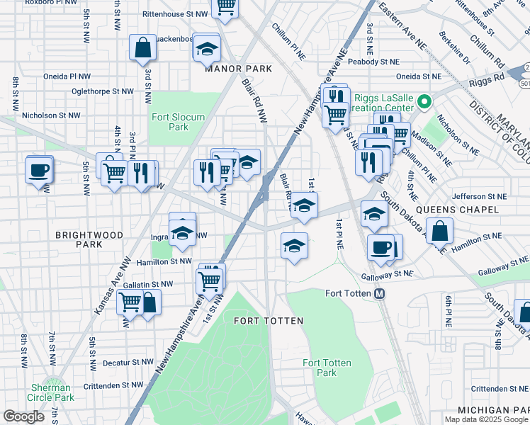 map of restaurants, bars, coffee shops, grocery stores, and more near 101 Independence Avenue Southeast in Washington