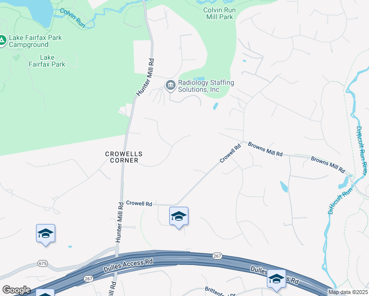 map of restaurants, bars, coffee shops, grocery stores, and more near 10505 Hunting Crest Ln in Vienna