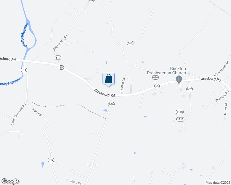 map of restaurants, bars, coffee shops, grocery stores, and more near 2806 Strasburg Road in Front Royal