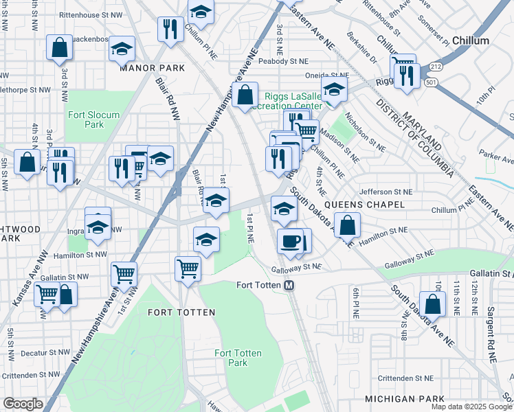 map of restaurants, bars, coffee shops, grocery stores, and more near 101 Independence Avenue Southeast in Washington