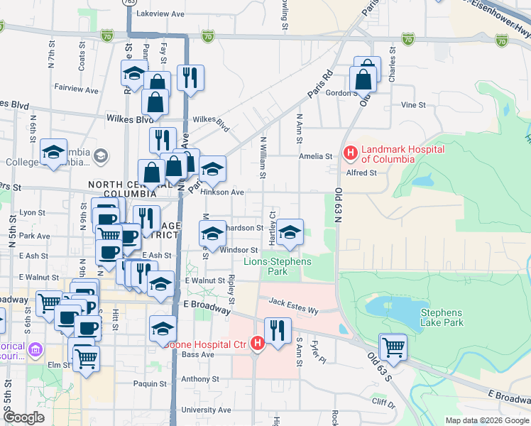 map of restaurants, bars, coffee shops, grocery stores, and more near 310 North William Street in Columbia