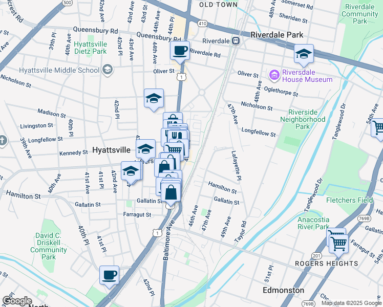 map of restaurants, bars, coffee shops, grocery stores, and more near 101 Independence Avenue Southeast in Washington