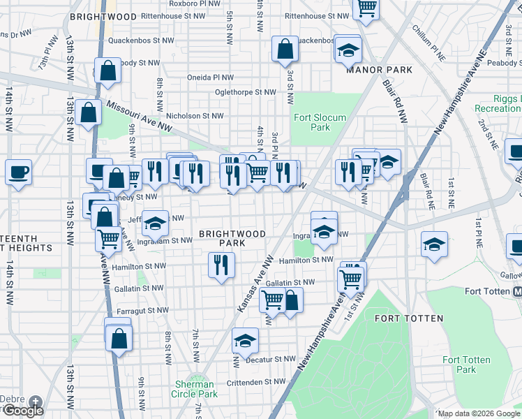 map of restaurants, bars, coffee shops, grocery stores, and more near 101 Independence Avenue Southeast in Washington