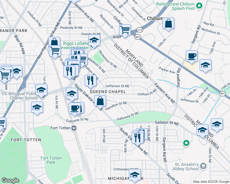 map of restaurants, bars, coffee shops, grocery stores, and more near 101 Independence Avenue Southeast in Washington