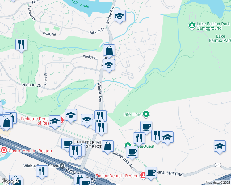 map of restaurants, bars, coffee shops, grocery stores, and more near 643 Chestnut Grove Square in Reston
