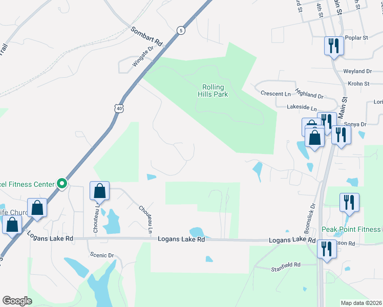 map of restaurants, bars, coffee shops, grocery stores, and more near 1329 Stonehaven Court in Boonville