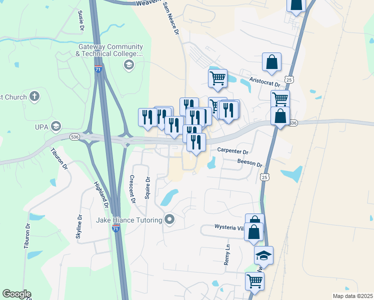 map of restaurants, bars, coffee shops, grocery stores, and more near 335 Mount Zion Road in Florence