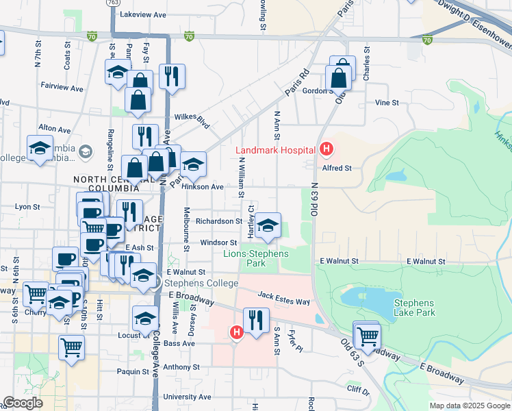 map of restaurants, bars, coffee shops, grocery stores, and more near 304 Hartley Court in Columbia