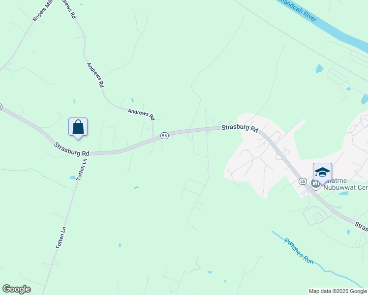 map of restaurants, bars, coffee shops, grocery stores, and more near 96 Strawberry Lane in Front Royal