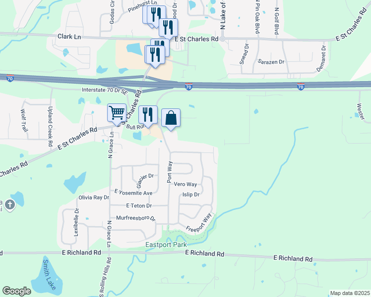 map of restaurants, bars, coffee shops, grocery stores, and more near 5801 Canaveral Drive in Columbia