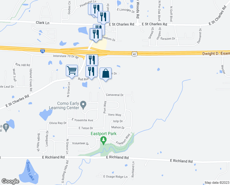 map of restaurants, bars, coffee shops, grocery stores, and more near 5803 Canaveral Drive in Columbia