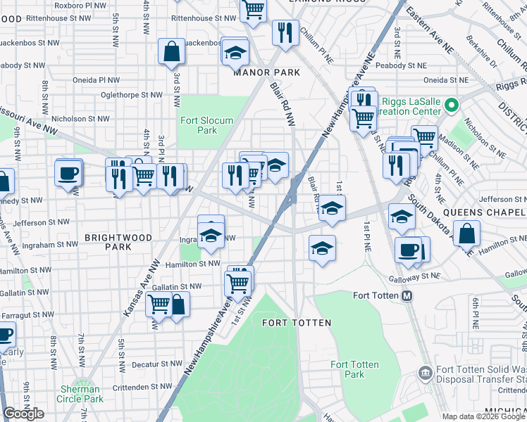 map of restaurants, bars, coffee shops, grocery stores, and more near 101 Independence Avenue Southeast in Washington