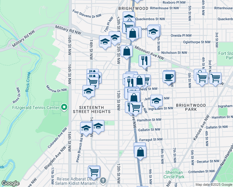 map of restaurants, bars, coffee shops, grocery stores, and more near 5414 13th Street Northwest in Washington
