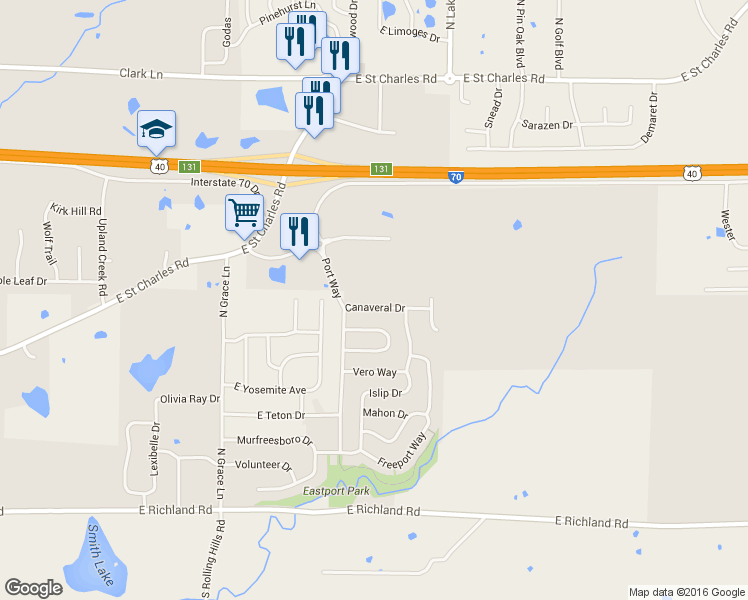 map of restaurants, bars, coffee shops, grocery stores, and more near 5710 Bull Run Drive in Columbia