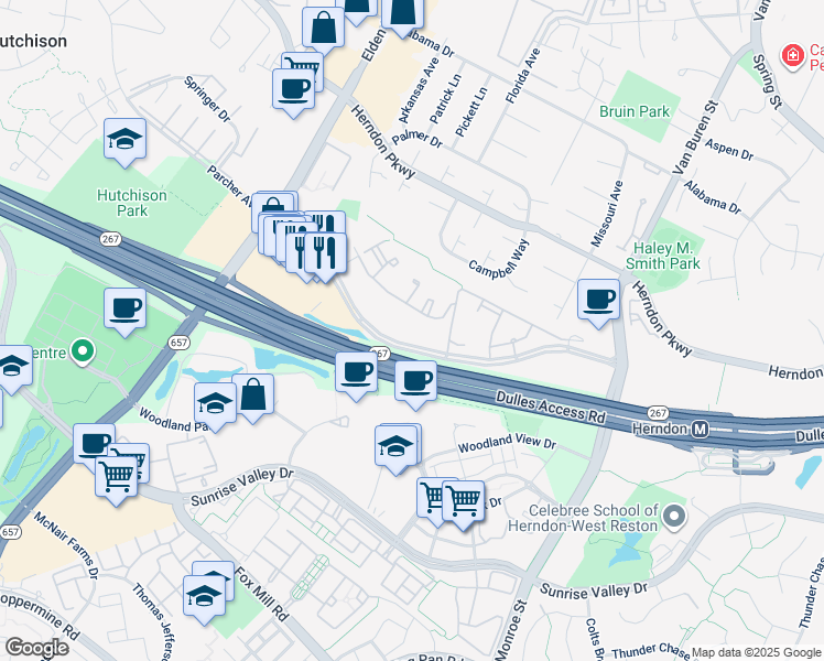 map of restaurants, bars, coffee shops, grocery stores, and more near 12900 Worldgate Drive in Herndon