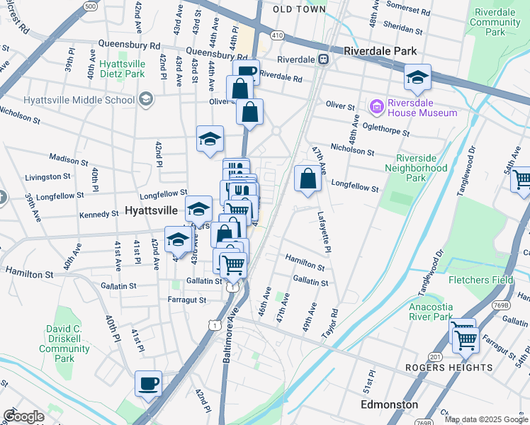 map of restaurants, bars, coffee shops, grocery stores, and more near 101 Independence Avenue Southeast in Washington