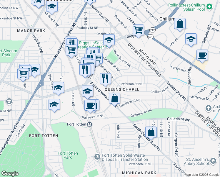 map of restaurants, bars, coffee shops, grocery stores, and more near 101 Independence Avenue Southeast in Washington