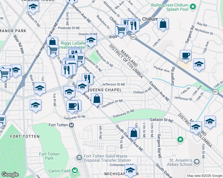 map of restaurants, bars, coffee shops, grocery stores, and more near 101 Independence Avenue Southeast in Washington