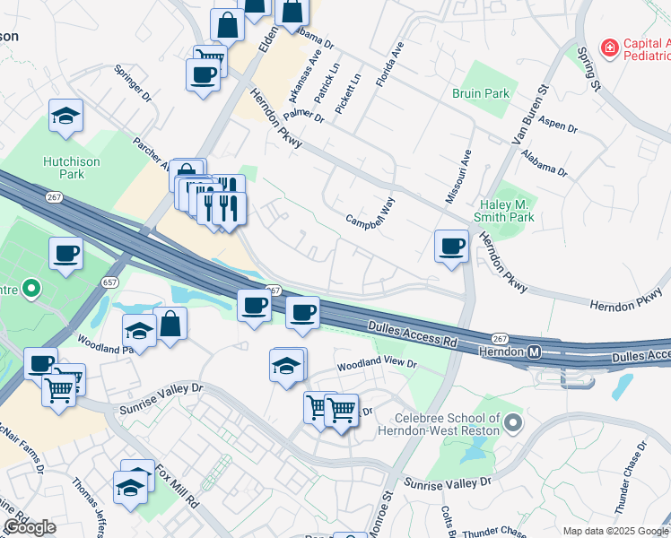 map of restaurants, bars, coffee shops, grocery stores, and more near 12919 Alton Square in Herndon