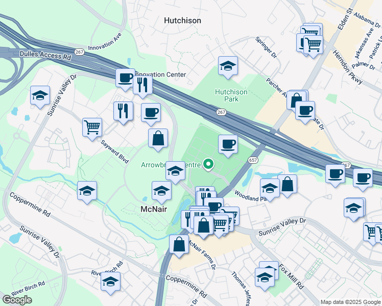 map of restaurants, bars, coffee shops, grocery stores, and more near 13386 Sherwood Park Lane in Herndon