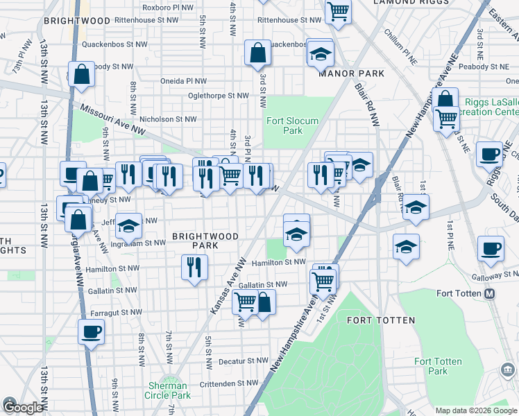 map of restaurants, bars, coffee shops, grocery stores, and more near 101 Independence Avenue Southeast in Washington